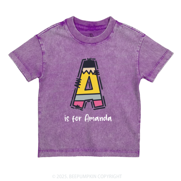 Personalized Pencil Letter Toddler&Kids Washed Tees
