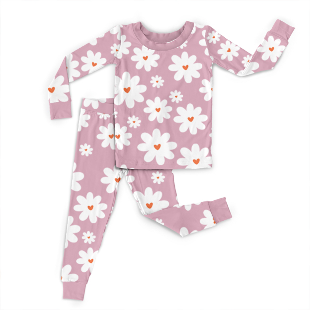 Heart Daisy Two-Piece Pajama Set For Kids