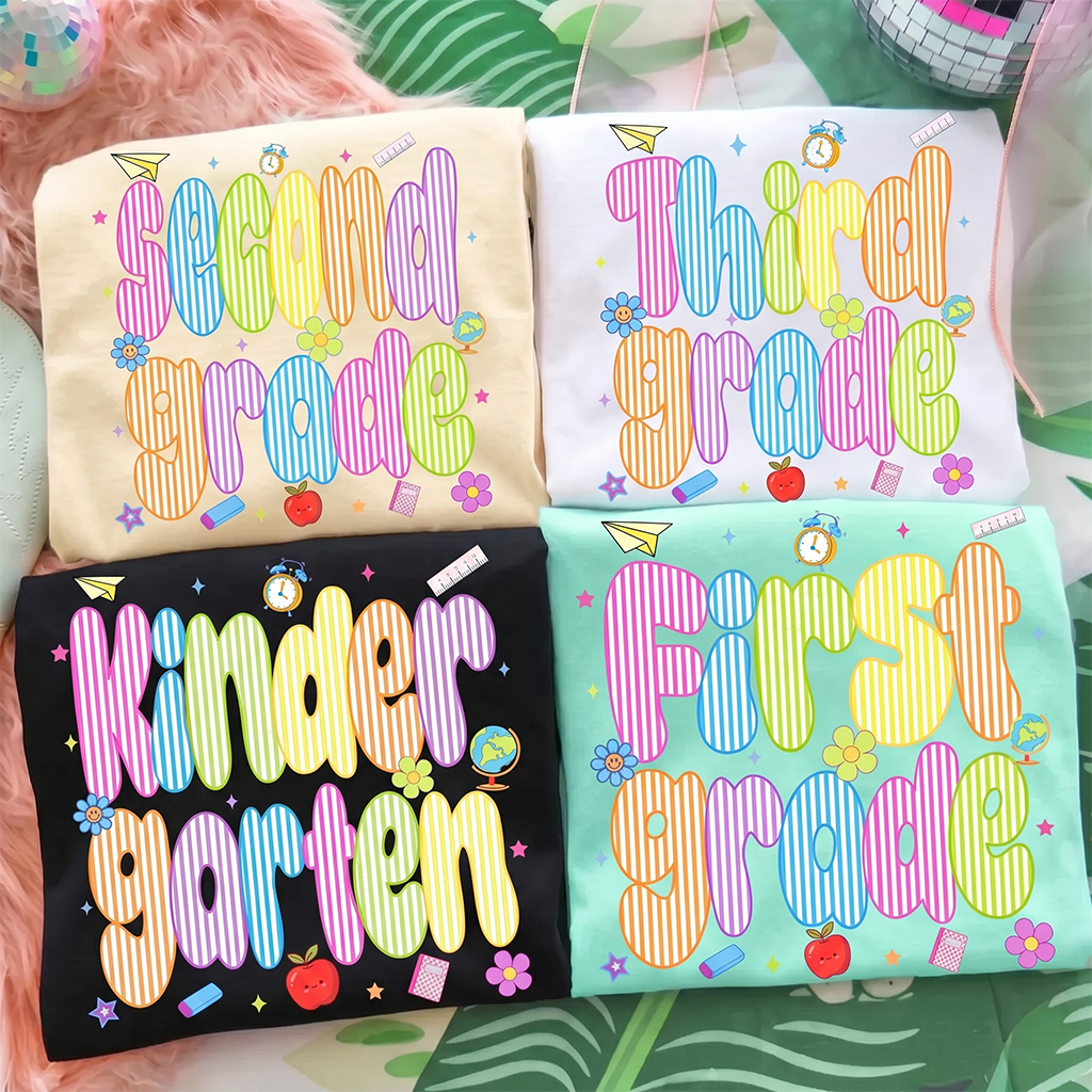 Personalized Preppy Back To School Colorful Stripes Toddler&Kid's Tees