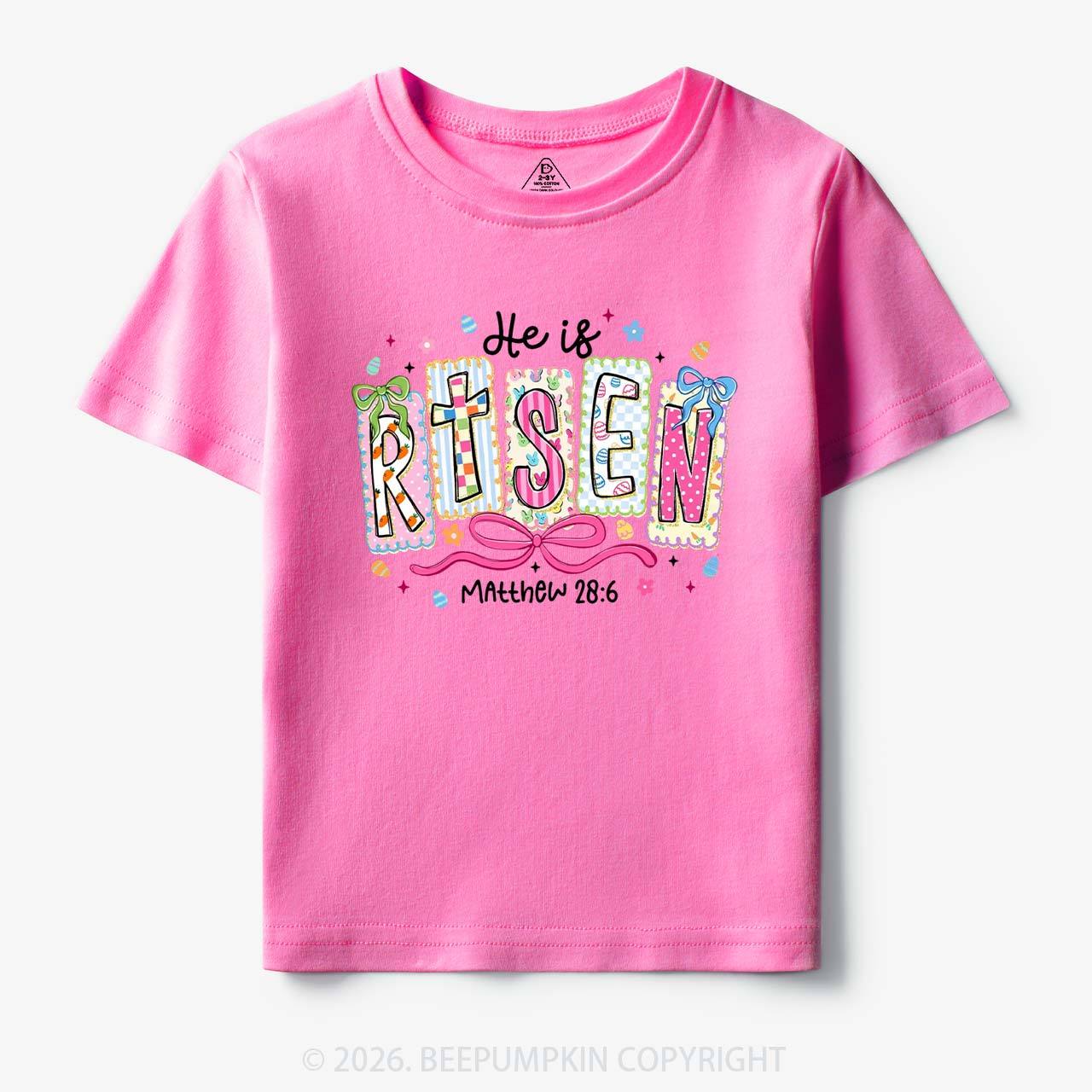 Easter Bow Lettering He Is Risen Toddler&Kids Tees