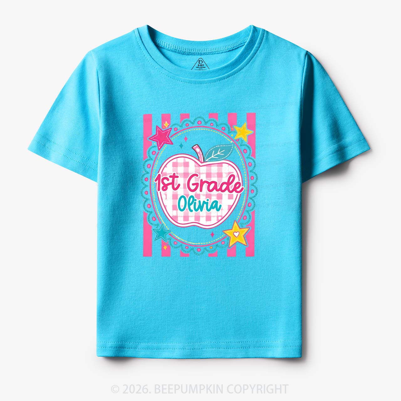 Personalized Girly Pink Gingham Back To School Toddler&Kid's Tees