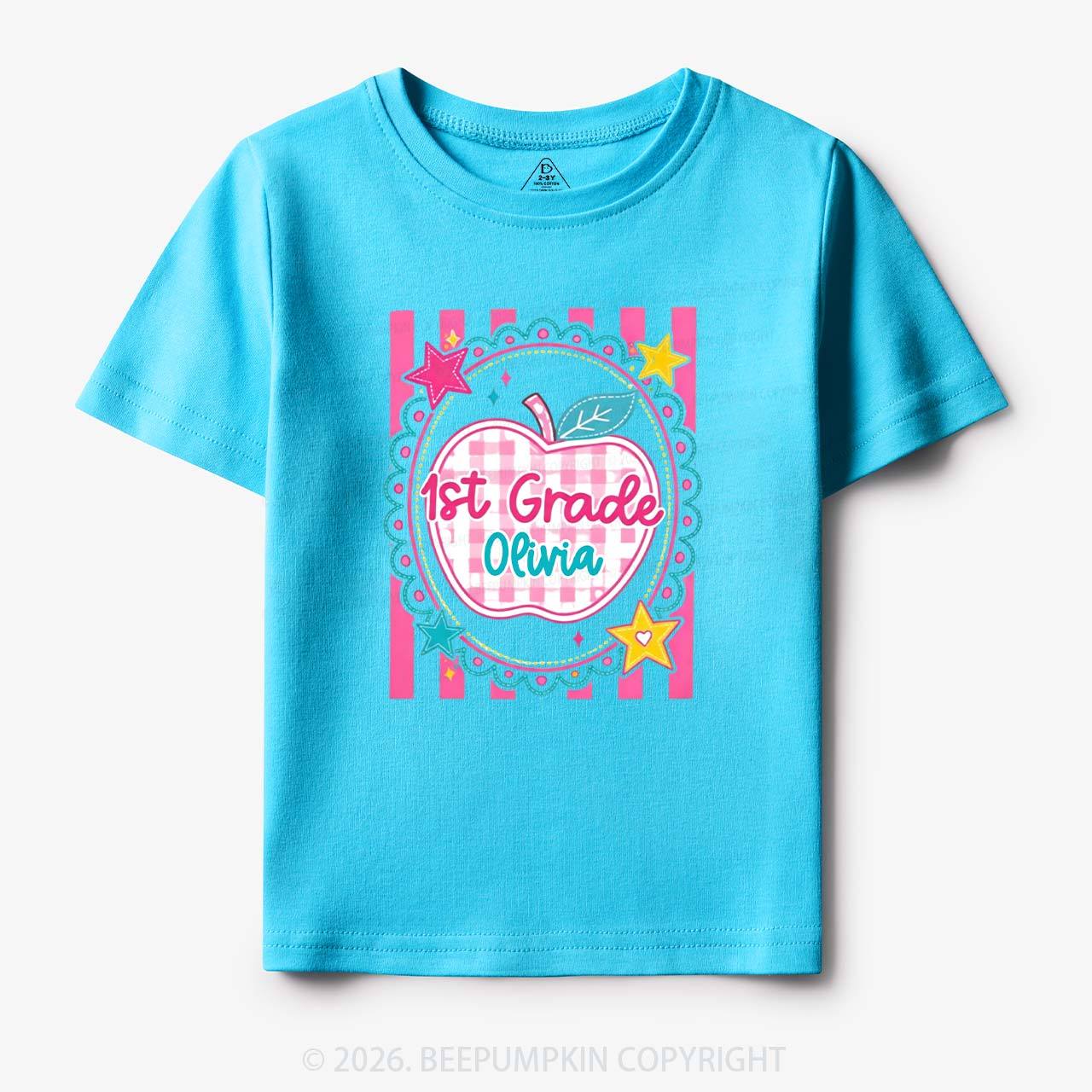 Personalized Girly Pink Gingham Back To School Toddler&Kid's Tees