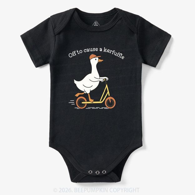Off To Cause A Kerfuffle Silly Duck Animal Baby Bodysuit