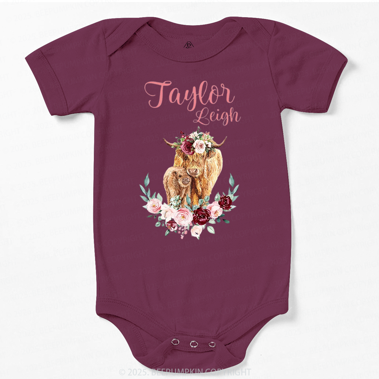 Personalized Name Highland Cow Baby Bodysuit Beepumpkin