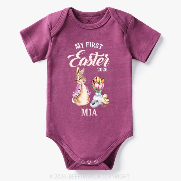Personalized Little Pink Bunny’s First Easter Baby Bodysuit