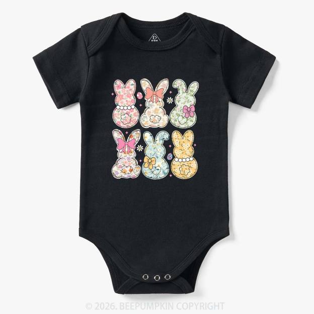 Vintage Spring Floral Bunny Bows Baby Bodysuit
