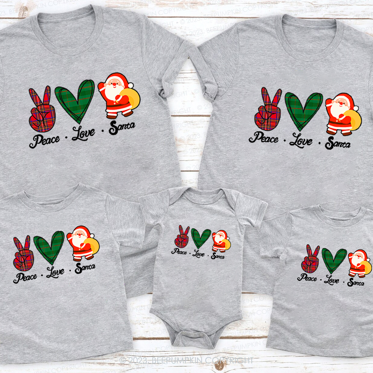 Christmas Peace Love and Santa Matching Tees For Family Beepumpkin