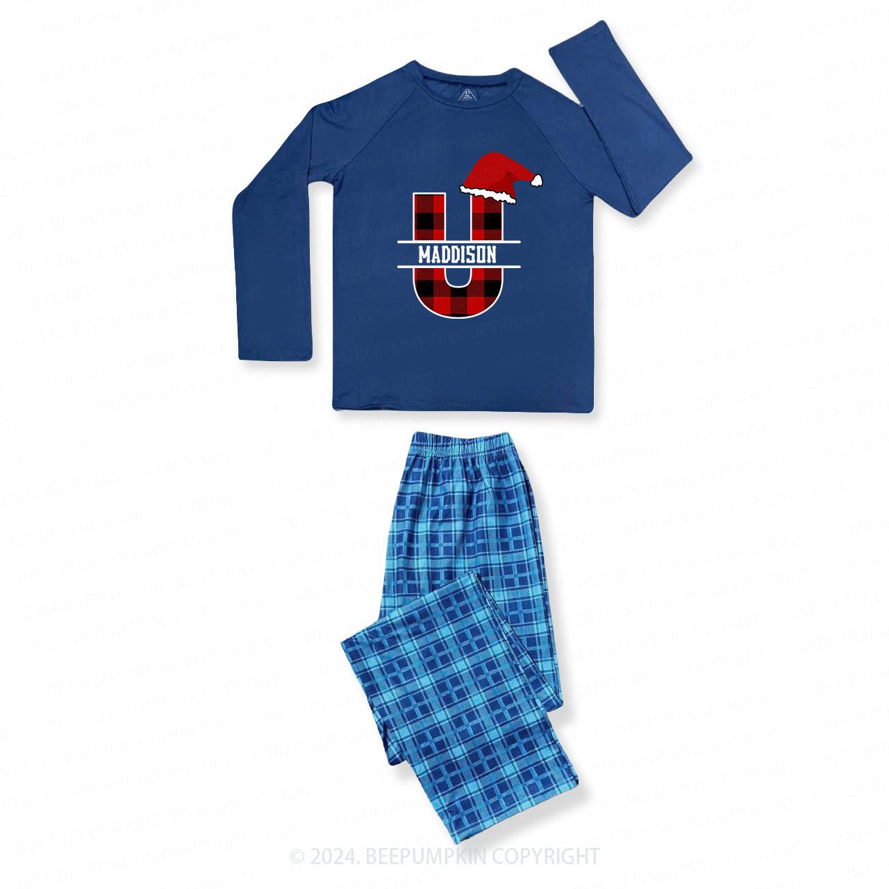 Personalized Capital Letters Christmas Family Matching Blue Pajamas Beepumpkin