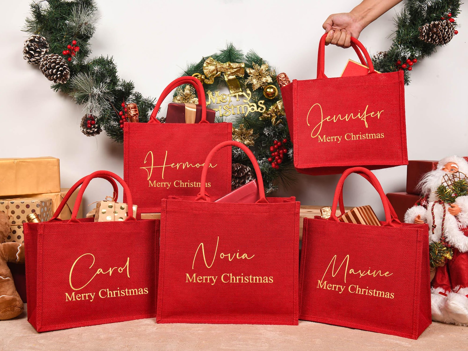 Personalized Personalized Red Christmas Gift Bags Beepumpkin