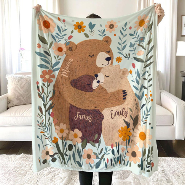 Personalized Mama Bear Flower Blanket