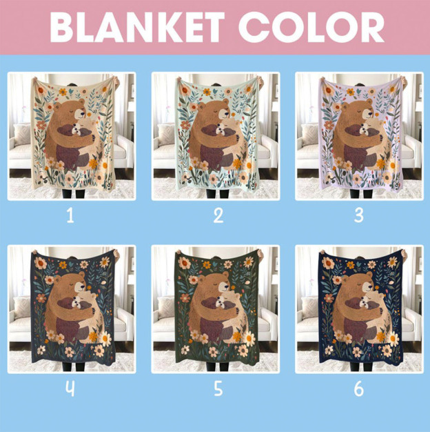 Personalized Mama Bear Flower Blanket