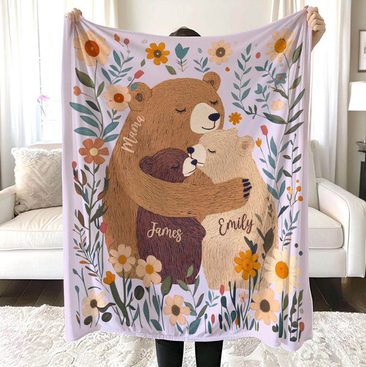 Personalized Mama Bear Flower Blanket