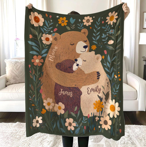 Personalized Mama Bear Flower Blanket