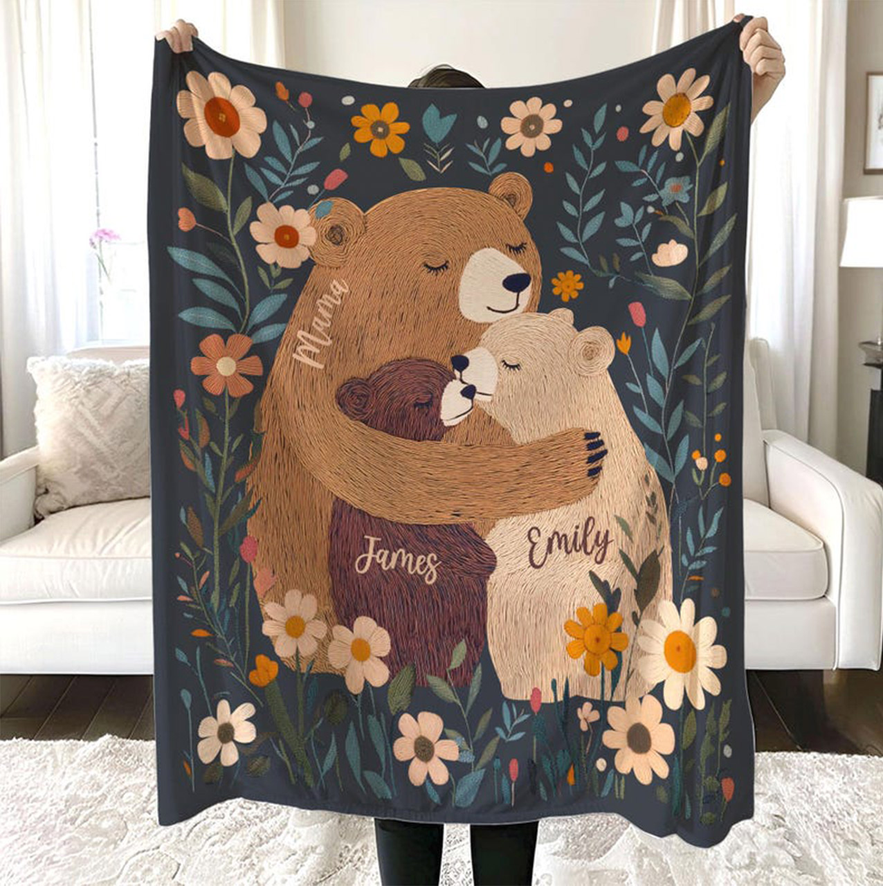 Personalized Mama Bear Flower Blanket