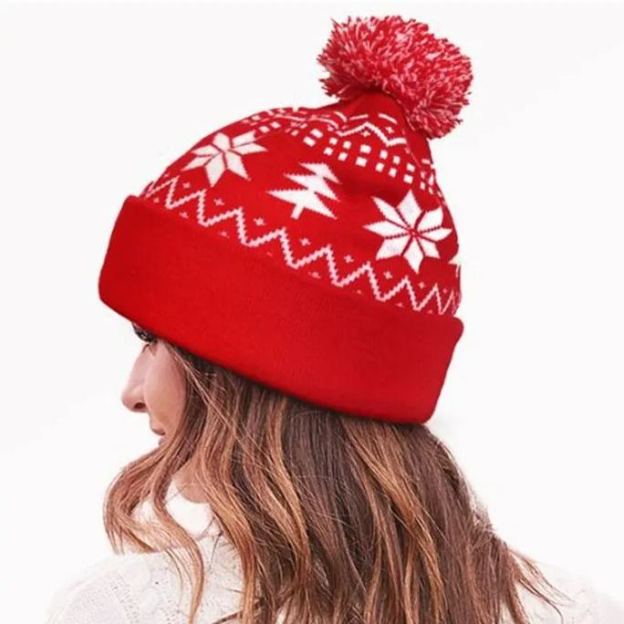 Snowflake Christmas Tree Fur Ball Knitted Hat