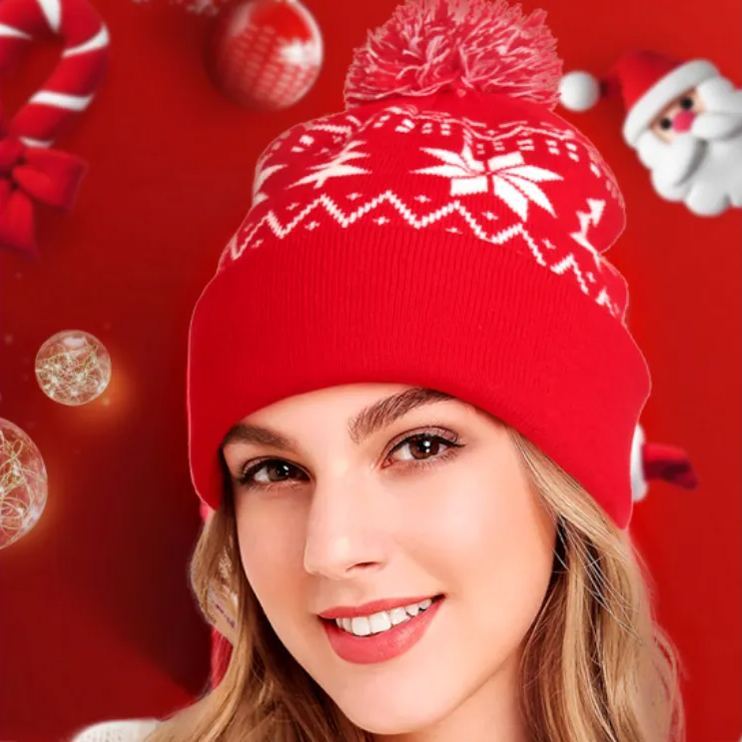 Snowflake Christmas Tree Fur Ball Knitted Hat