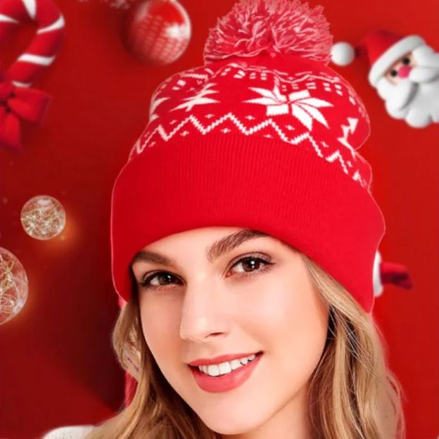 Snowflake Christmas Tree Fur Ball Knitted Hat