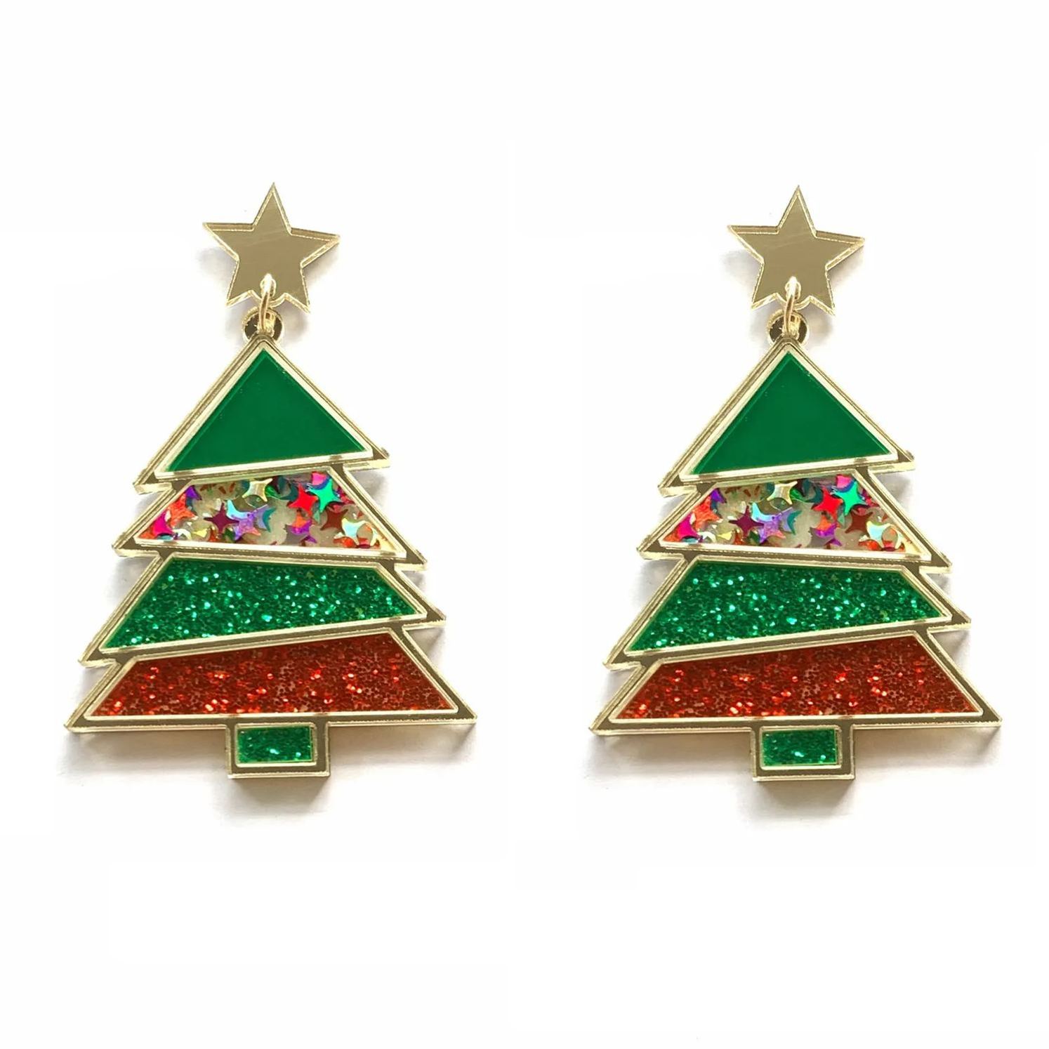 Christmas Geometric Sequined Christmas Tree Acrylic Earring 