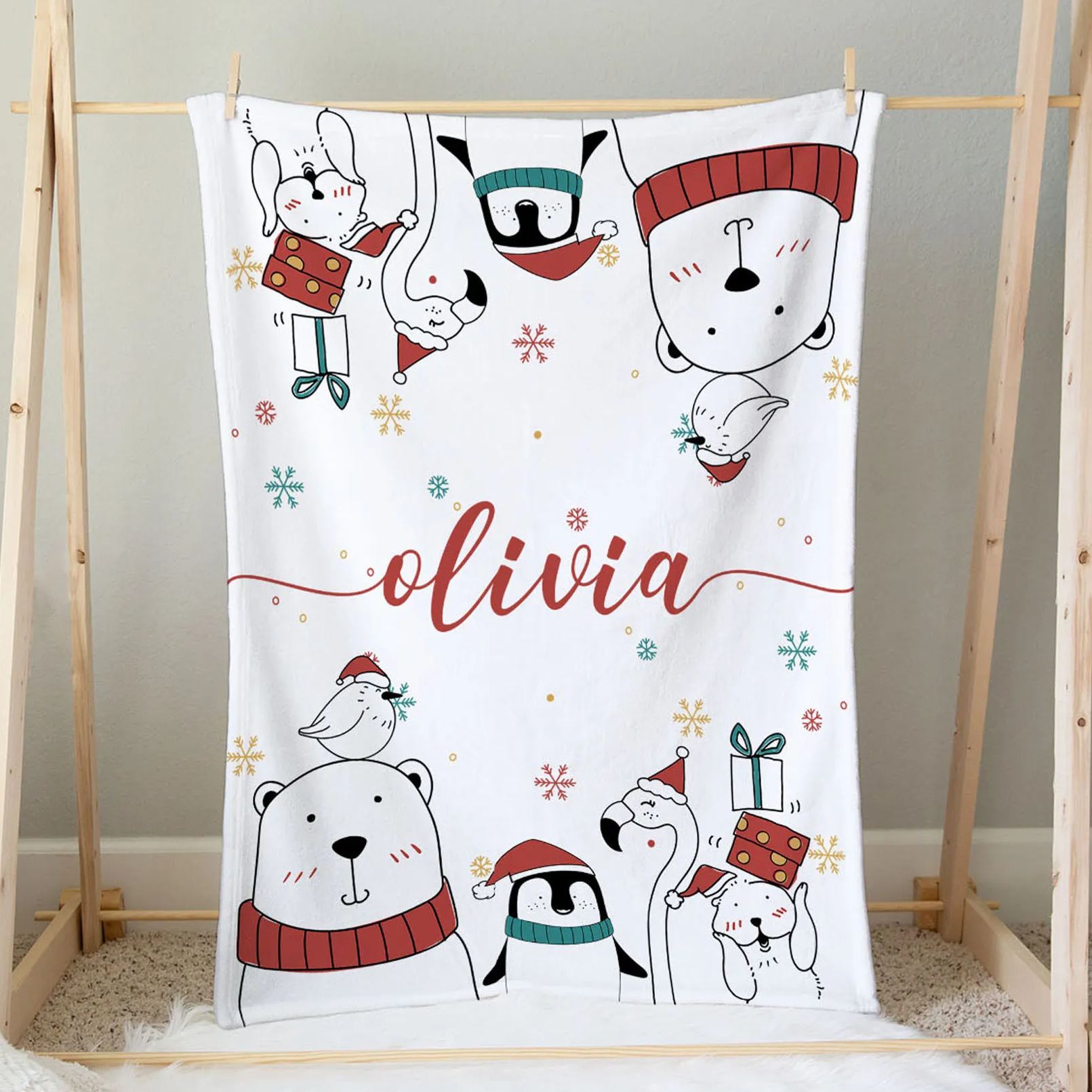 Personalized Bear and Penguin Christmas Blanket Beepumpkin