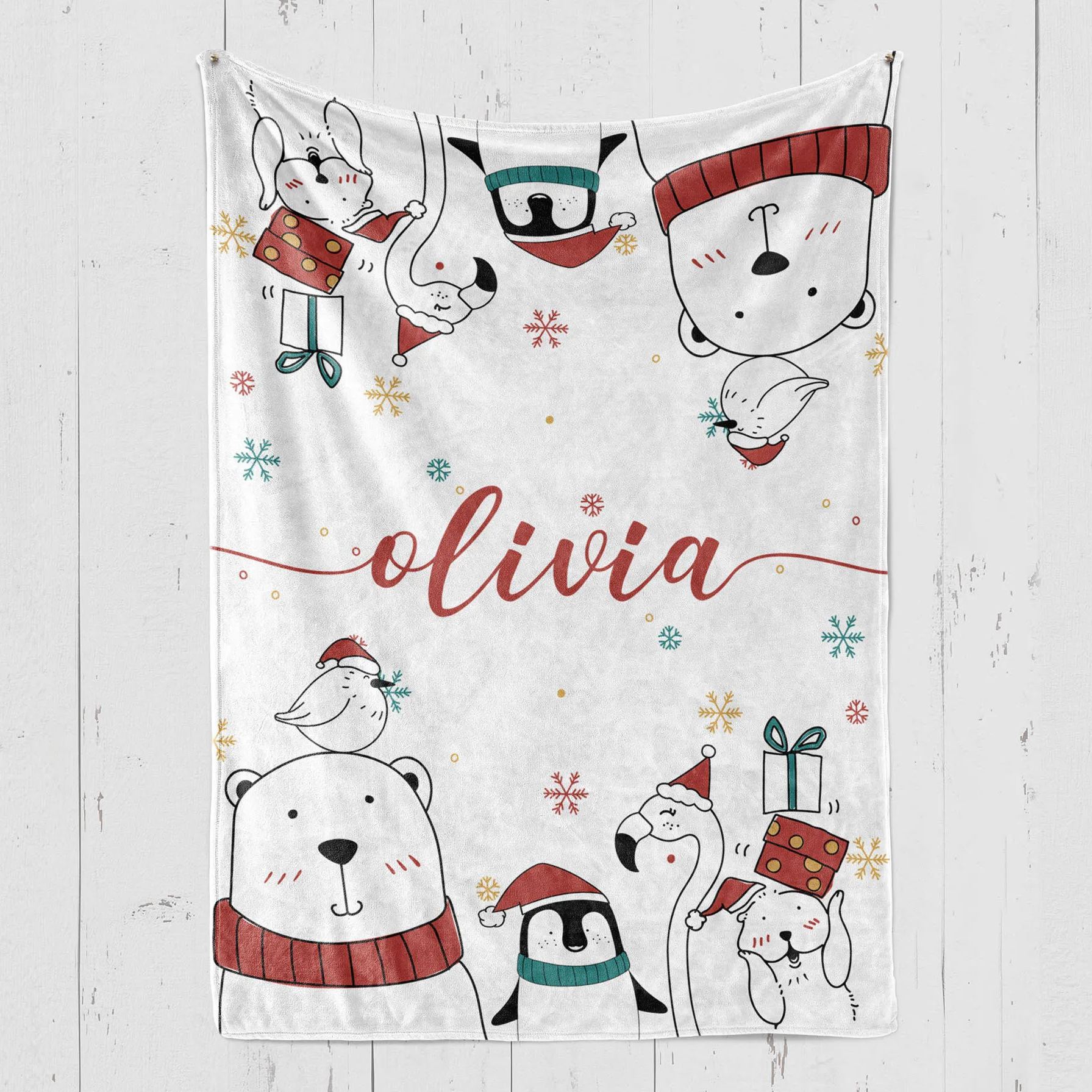Personalized Bear and Penguin Christmas Blanket Beepumpkin