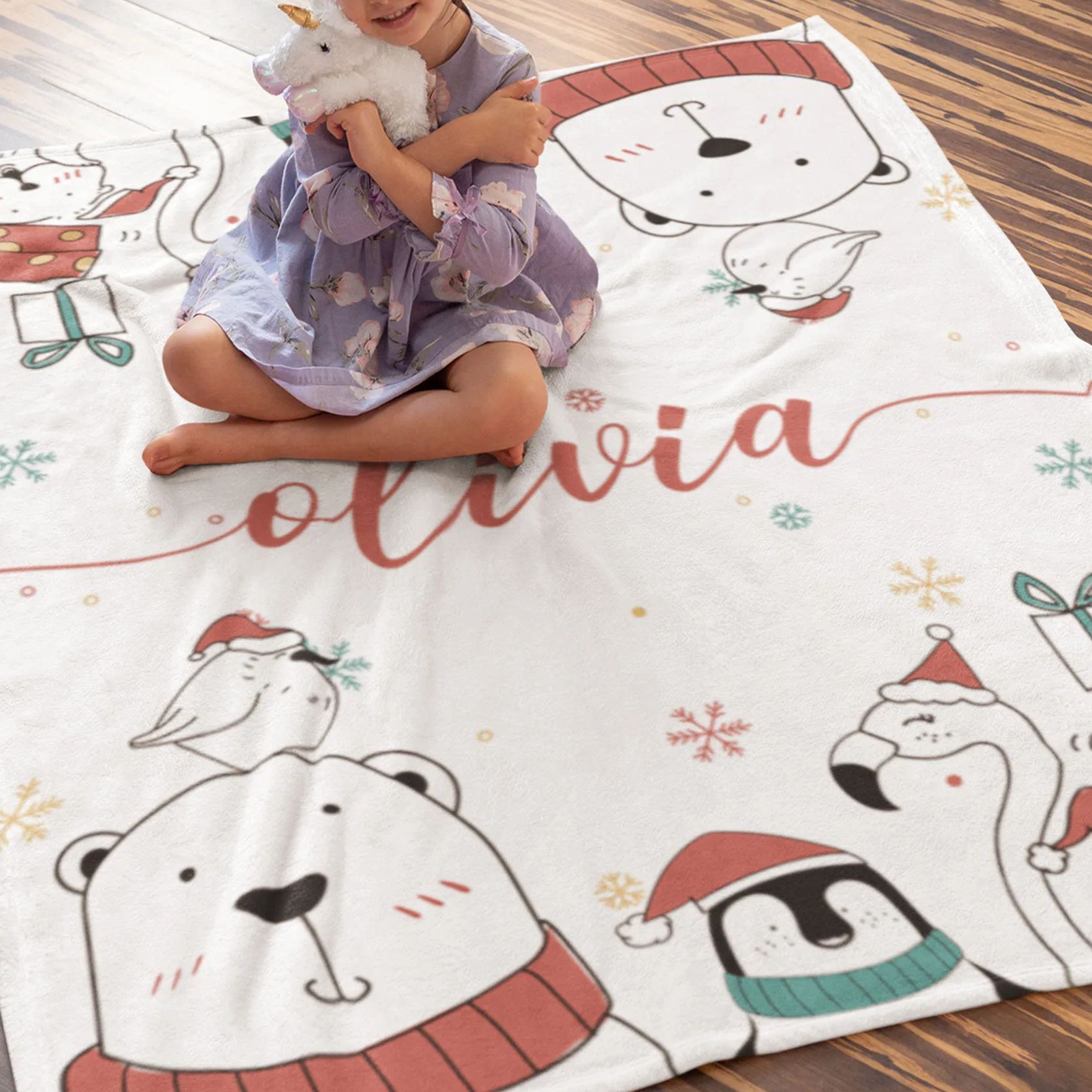 Personalized Bear and Penguin Christmas Blanket Beepumpkin
