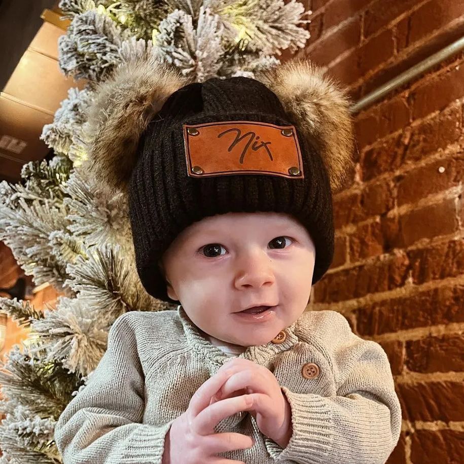 7 Colors Vegan Leather Patch Double PomPom Hat 