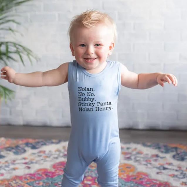 NEW! Sleeveless Nickname Personalized Silky Baby Romper For Boys And Girls