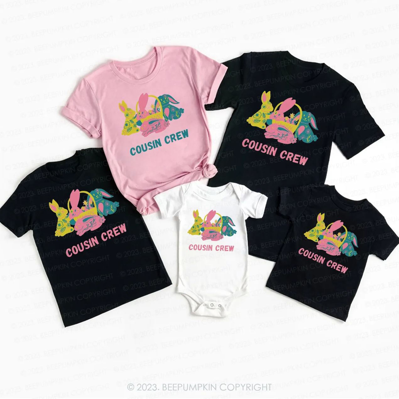 Cousin Crew Easter Colorful Bunny Matching Shirts