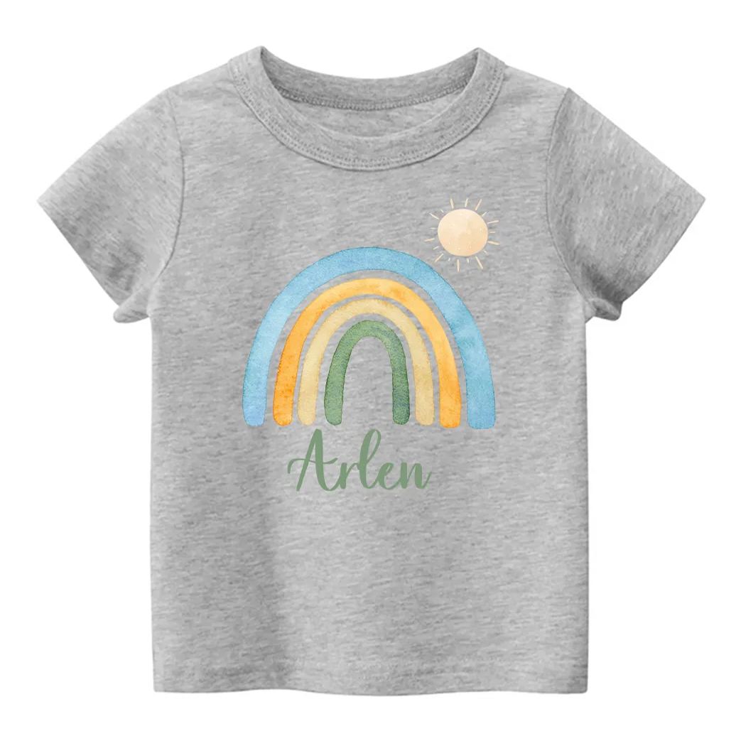Rainbow And Sun Name Custom Kids T-Shirt