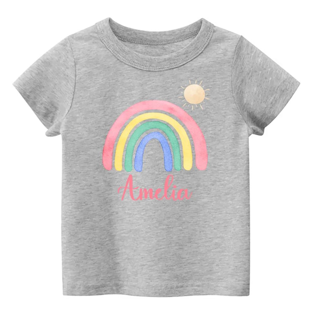 Personalized Pink Rainbow And Sun Kids T-Shirt