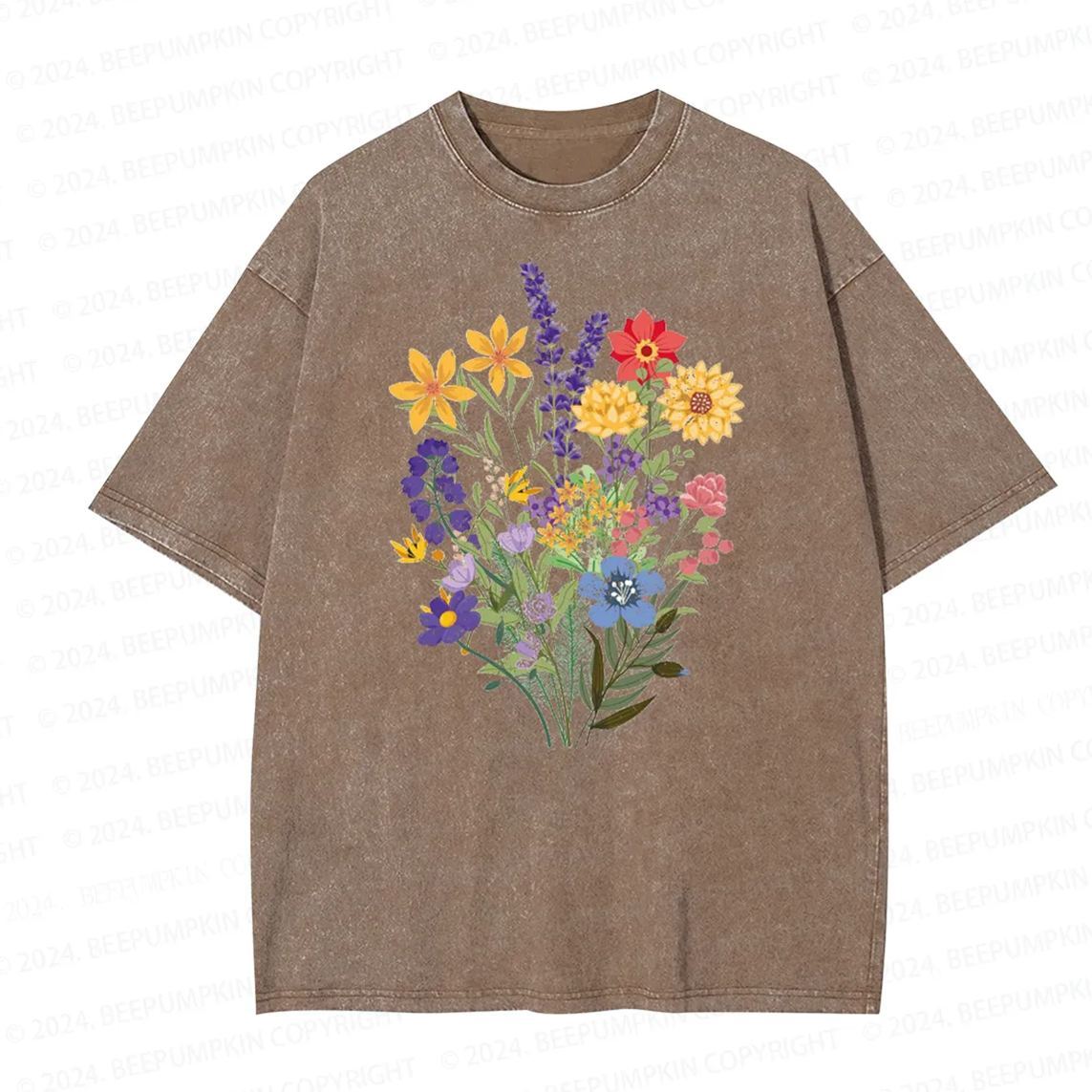 Flowers Lover Mama Washed T-Shirts 