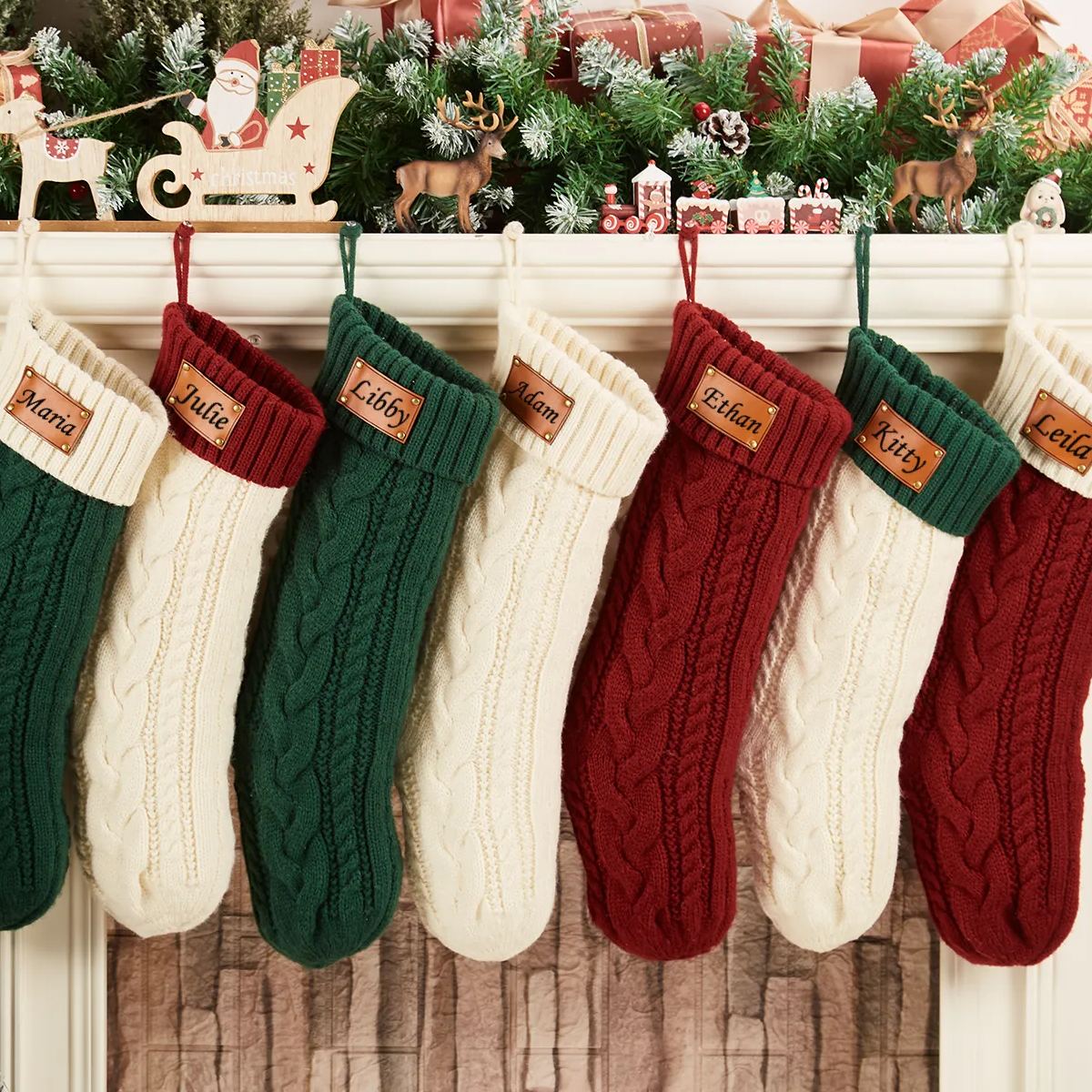 Personalized Name Brown leather Christmas Socks