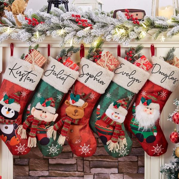 Image of Personalized Name Short Plush Christmas Stockings Beepumpkin