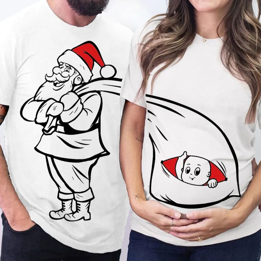 Santa Baby Couple Christmas Pregnancy T-Shirts Beepumpkin