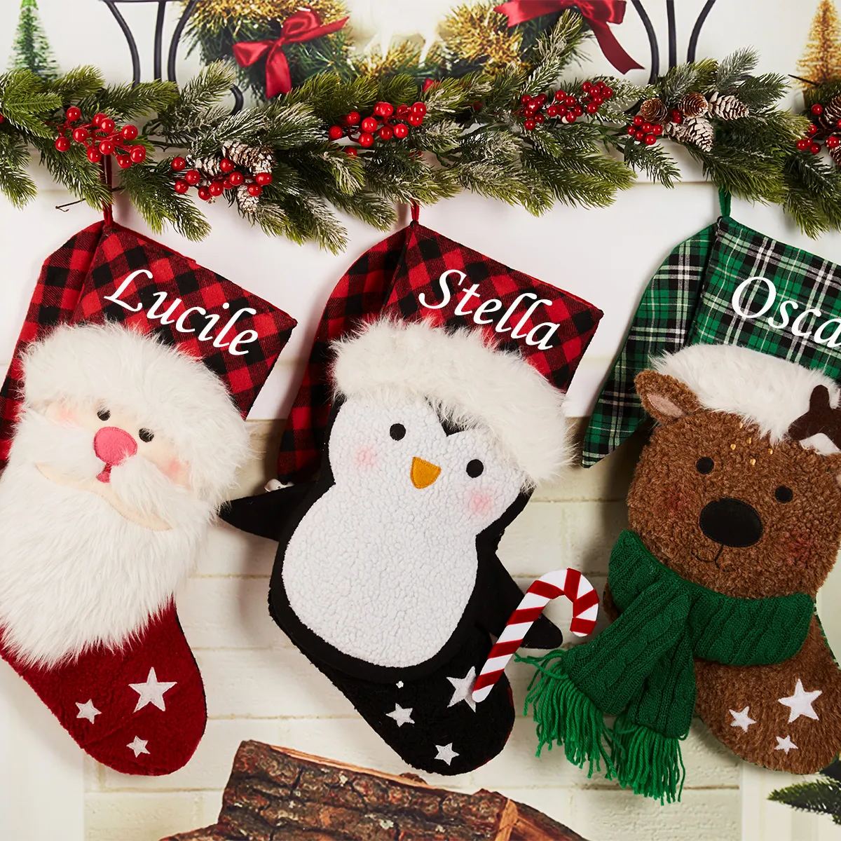 Personalised  Santa Reindeer With Name Christmas Stockings Beepumpkin