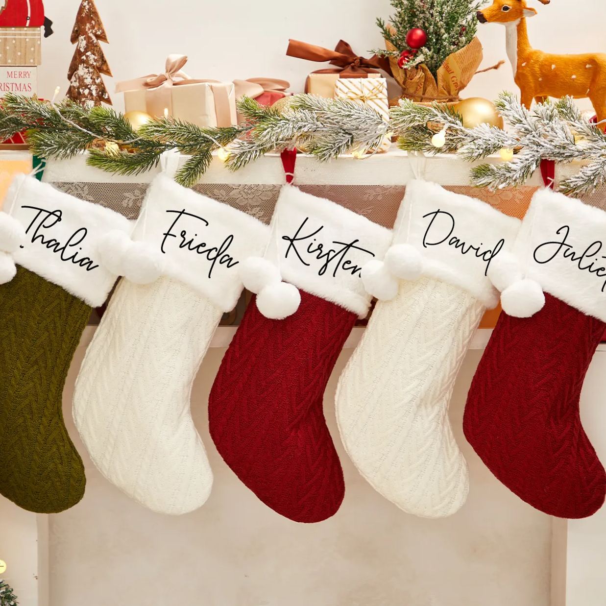 Personalised White Fur Ball Christmas Stockings Beepumpkin