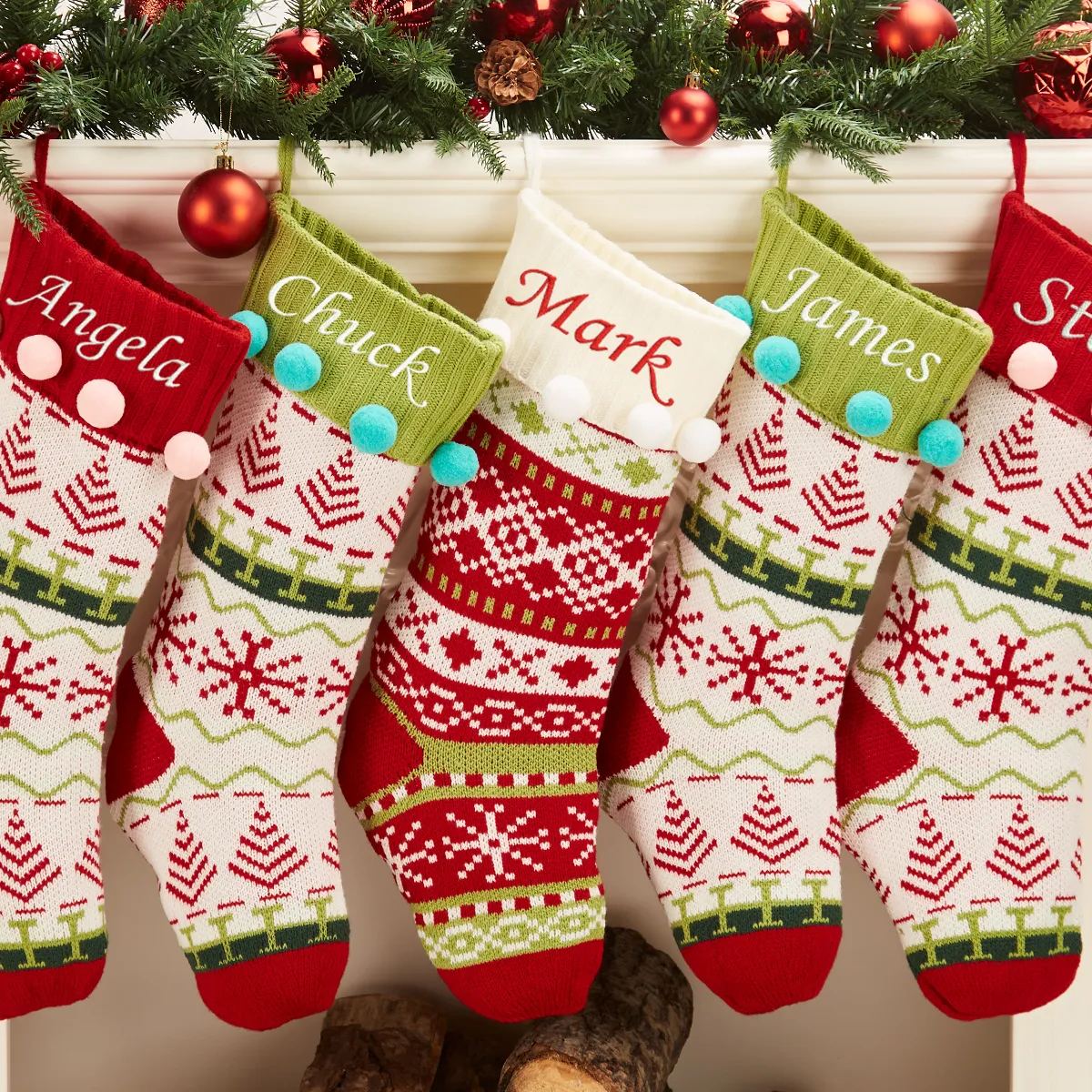 Personalised Knitted with Yarn Balls Christmas Stockings Beepumpkin