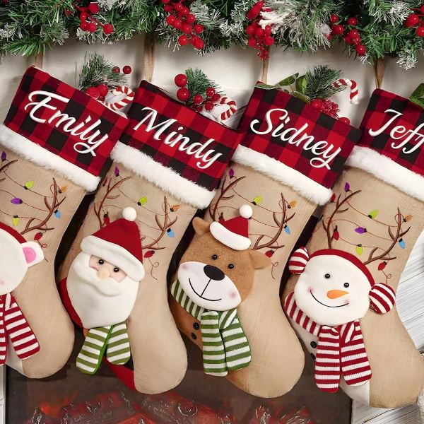 Image of Personalized Elk Snowman Santa Doll Christmas Stockings Beepumpkin