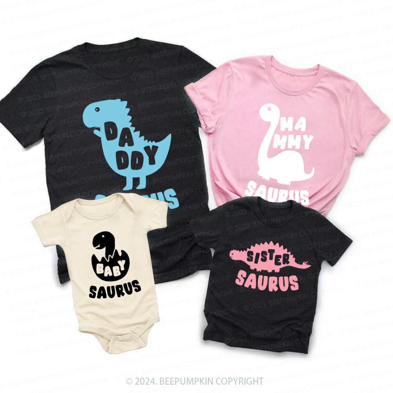 Personalized Dinosaur Theme Family Matching Tees Beepumpkin