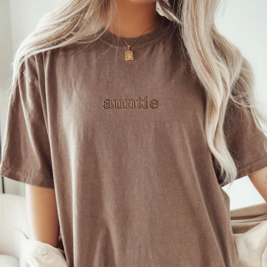 Personalized Embroidered Auntie Washed Tees