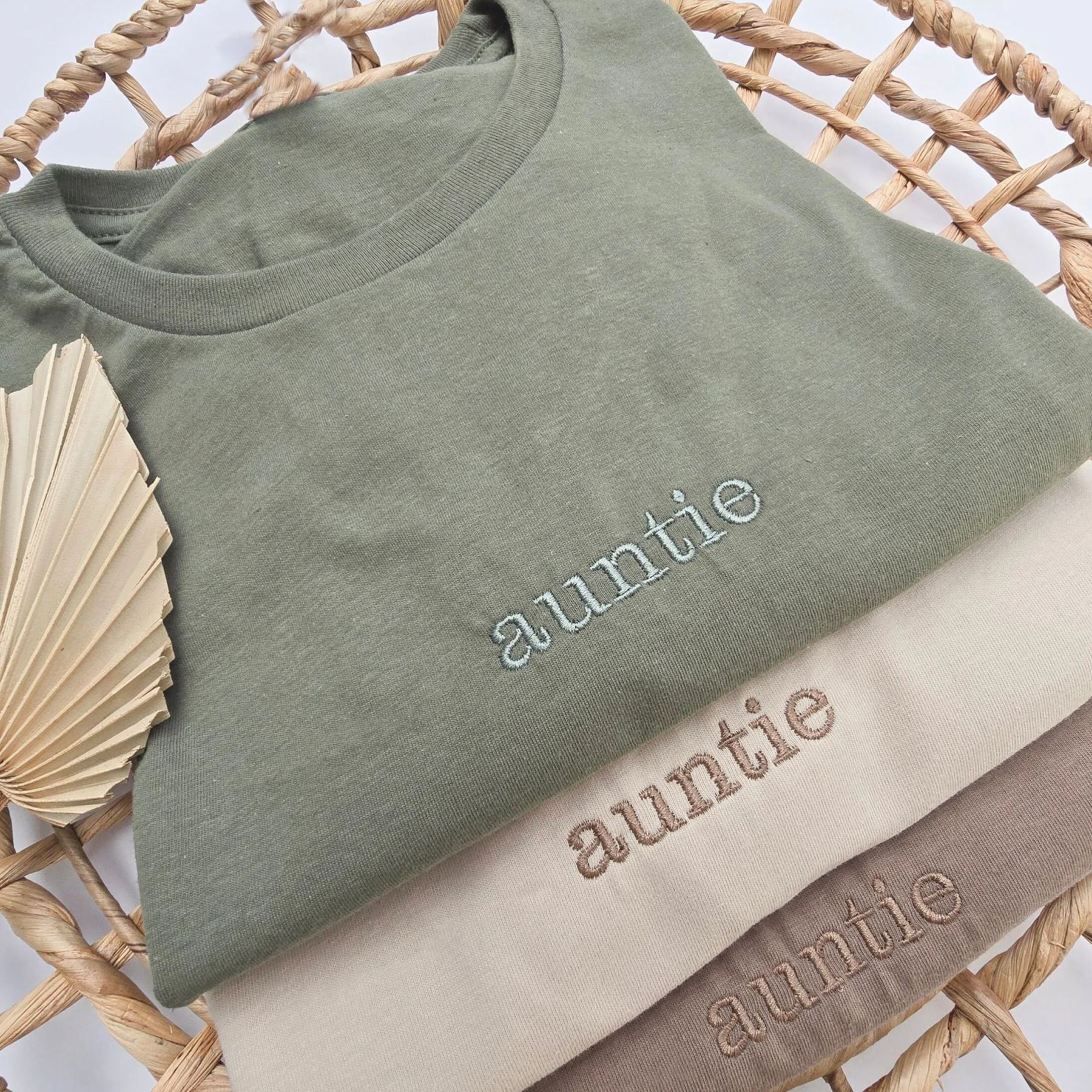 Personalized Embroidered Auntie Washed Tees