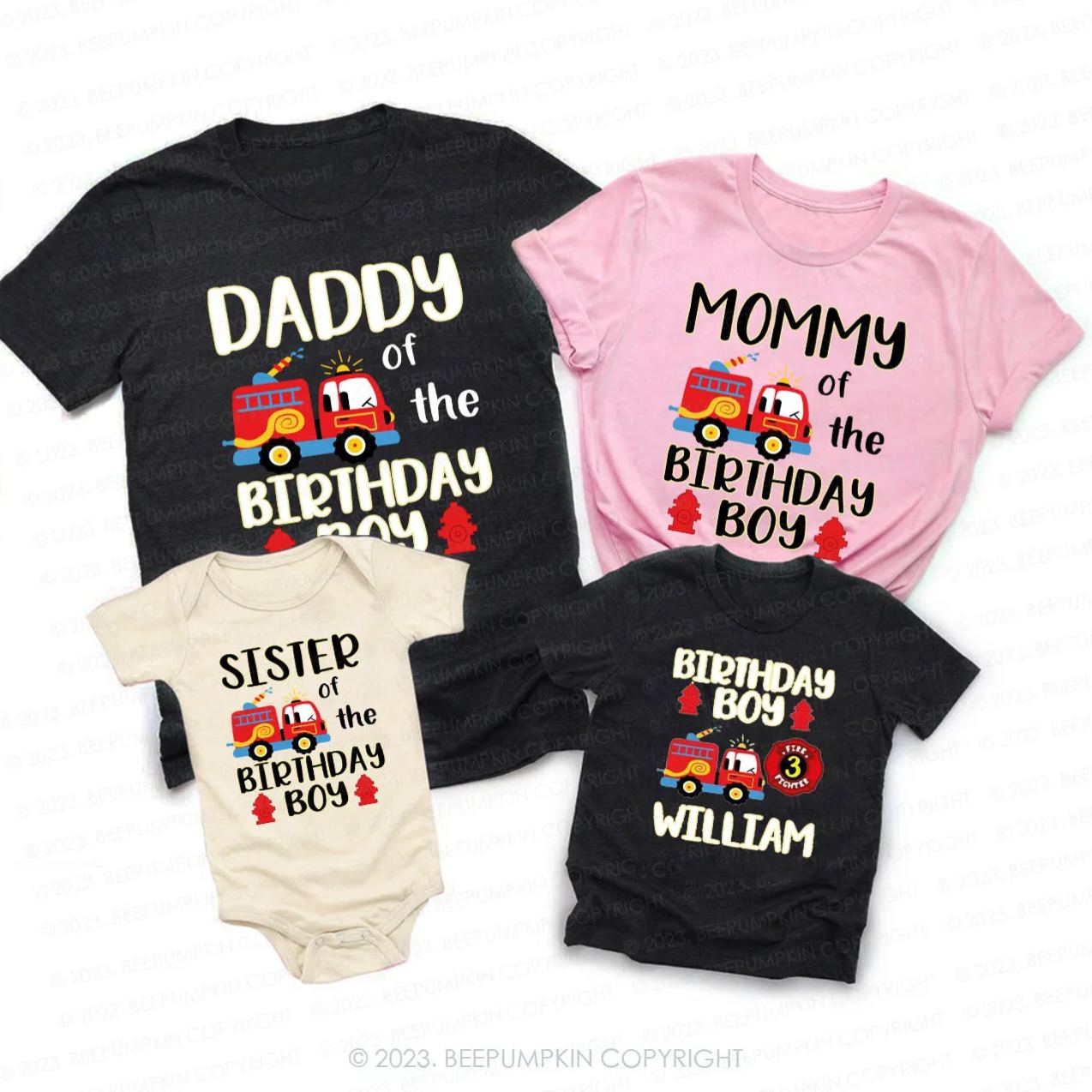 Fire Truck Birthday Family Matching Gift Shirts 