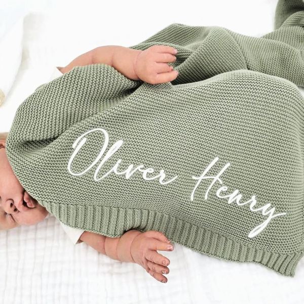 Image of Personalized Baby Name Soft Cotton Knit Baby Blanket