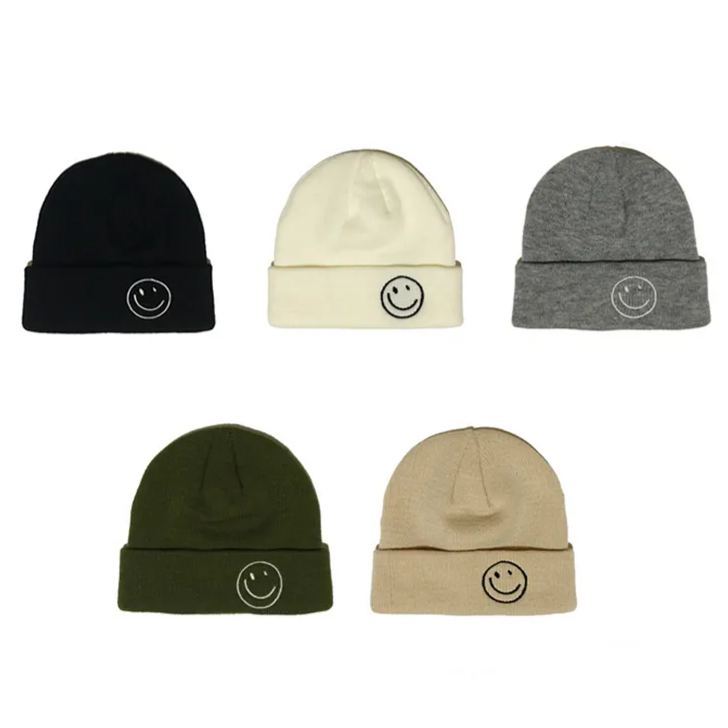 Smiley embroidered Knitted Hat 