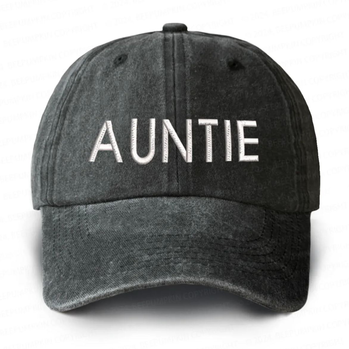 Vintage Washed AUNTIE Embroidered Baseball Cap