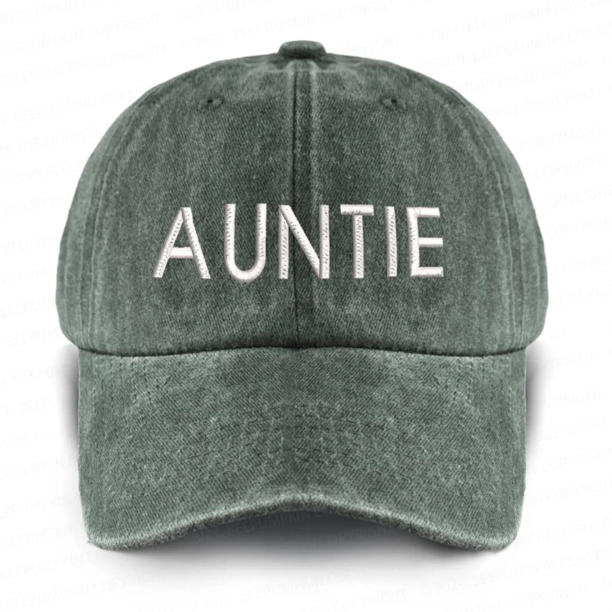 Vintage Washed AUNTIE Embroidered Baseball Cap