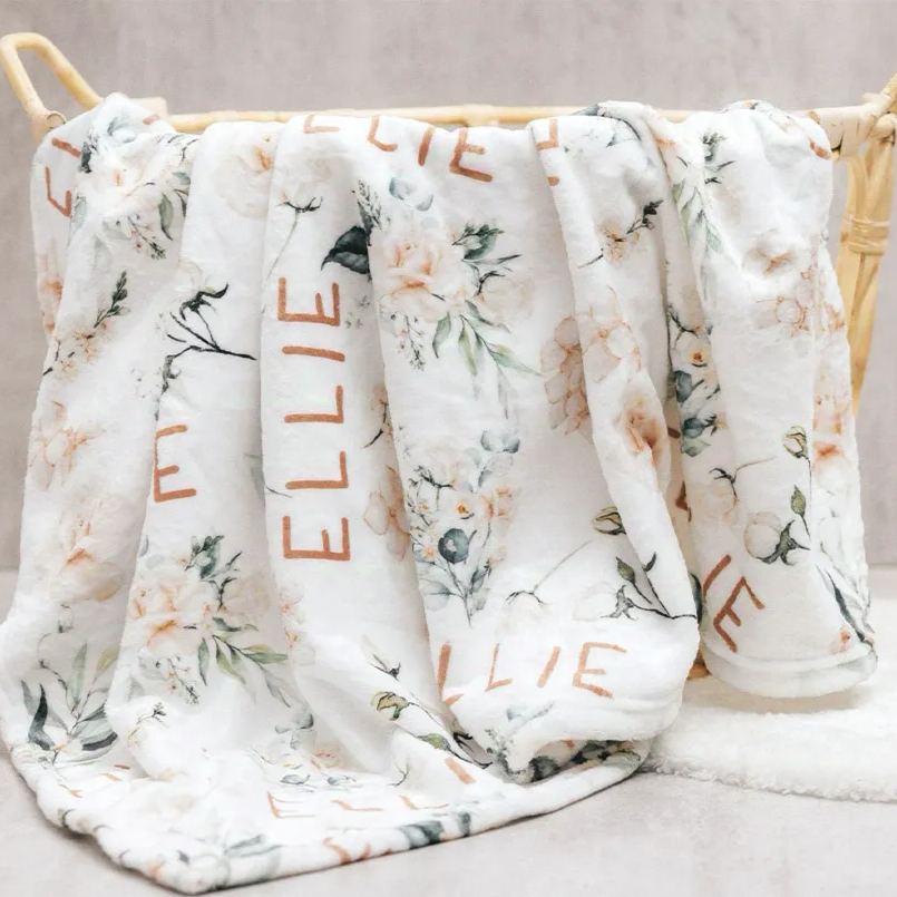Personalized Name Pink Flower Blanket