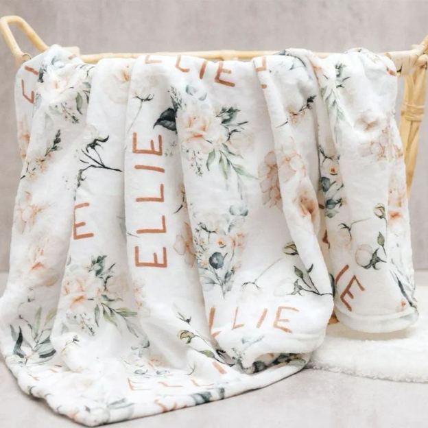 Personalized Name Pink Flower Blanket