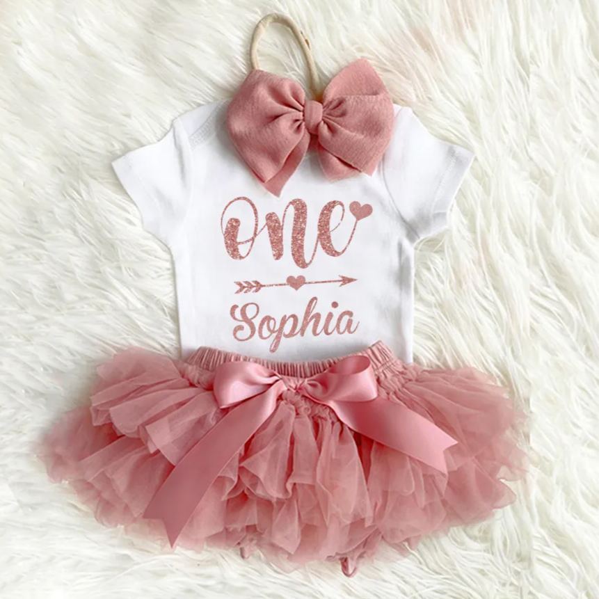 3 Pieces Personalized Name Love Arrow Baby Girl Tutu Outfit Set