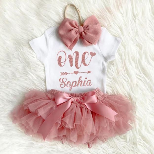 3 Pieces Personalized Name Love Arrow Baby Girl Tutu Outfit Set
